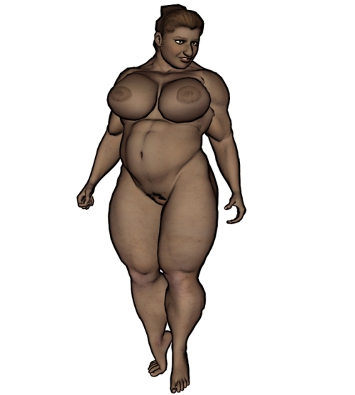 Richmodis Drahtbart, eine Zwergenfrau mit großem Busen und viel dicken Muskeln, ganz nackt
